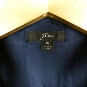 J.Crew Button Front Shirt Dress Womens 18 Navy Blue Cotton Poplin Midi Pockets thumbnail 6