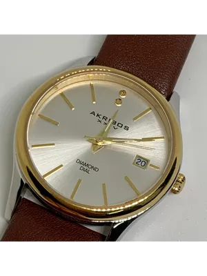 Akribos XXIV Diamond Dial Two Tone Date women Quartz Watch 34mm Sapphire running thumbnail 2
