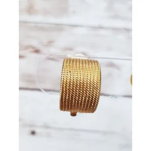 Vintage Clip On Earrings - Stunning Patterned Chunky Hoops Gold Tone thumbnail 3