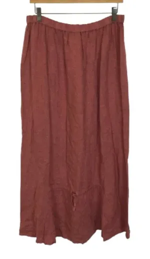FLAX Womens Size Large Pull On 100% Linen Rust Red Maxi Skirt thumbnail 1