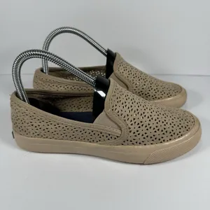 Sperry Women's Seaside Perforated Slip-On Sneakers Tan Beige - Size 6M thumbnail 2