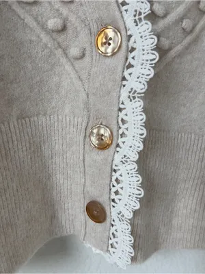 Free People Lace SoftSpun Long Sleeve Cardi Cardigan Sweater in Ivory NWT thumbnail 4