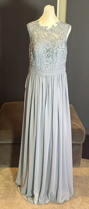 Women’s Blue Gray Chiffon & Lace Full Length Bridesmaid Formal Dress Size 12 NWT thumbnail 1