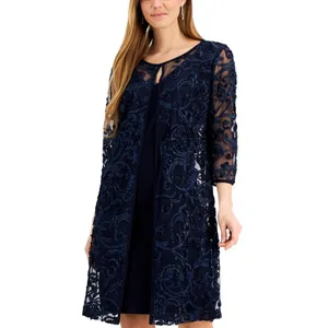 NWT Connected Apparel Crochet Soutache Jacket Dress TRF41094M1 Navy Blue 16 thumbnail 4