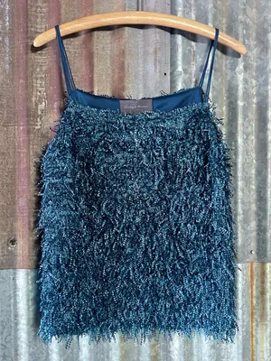 Anthropologie Sunday in Brooklyn Cami Feathered Tank Top L Lined Fringe Blue NWT thumbnail 2