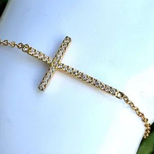 sterling forever Sterling silver gold tone rhinestone cross bracelet thumbnail 2