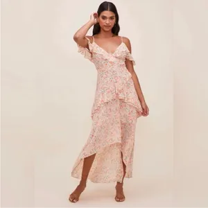 ASTR the Label Pemberly Dress in Peach Orange Floral high low size medium thumbnail 2