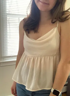 American Eagle Silky Cowl Neck Tank Cream Color thumbnail 1