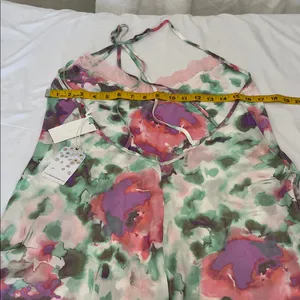 In Bloom Watercolor Floral Lace-Trim Chemise in Pink & Green thumbnail 6