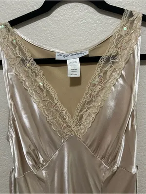 American Vintage Y2K Champagne Satin Lace & Sequin Bust Panel Dress Fairycore Coquette Nymphcore thumbnail 5