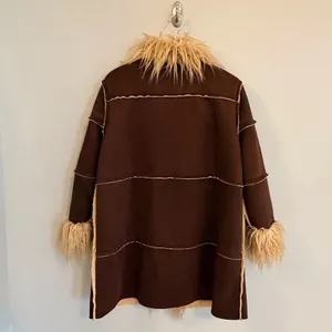 Y2K Faux Suede Penny Lane Coat Size M Faux Fur Trim Phoebe Buffay Boho Hippie thumbnail 3