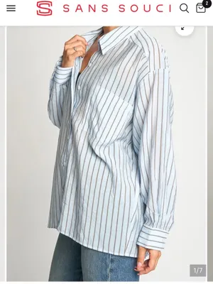 Frame Denim Striped Button-Up Shirt in Light Green and White thumbnail 3