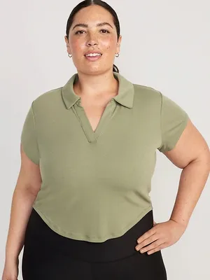 Old navy ultralite rib knit polo‎ crop top green size XXL thumbnail 1