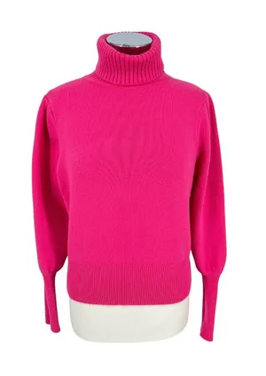 French Connection Puff Sleeve Turtleneck Sweater Pink Size Small Preppy Bold thumbnail 1