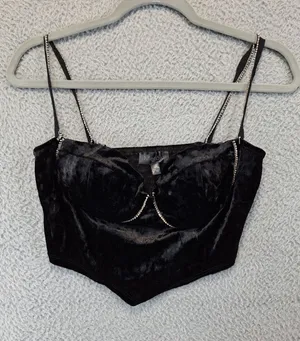 Meraki Black Velvet Style Rhinestone‎ Corset Crop Top Bustier Size M Feminine thumbnail 1