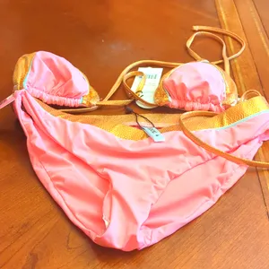 NEW Bikini lab bathing suit Set pink gold blue snake skin M thumbnail 1