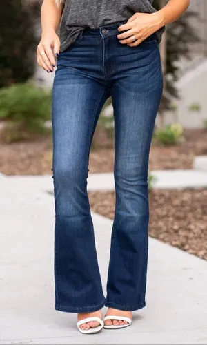KANCAN Mid-Rise Dark Wash Flare Jean thumbnail 1
