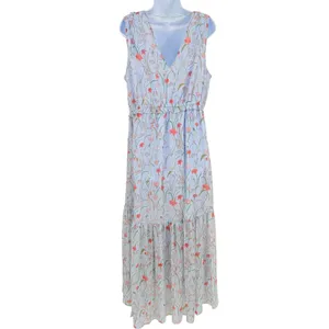 Banana Republic Pale Blue Hi Low Dress Sz 14 Coastal Boho Resort Floral Garden thumbnail 7