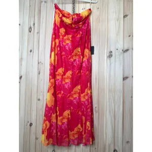 NWT Lulus Islay Hot Pink Floral Abstract Mesh Strapless Midi Dress Cruise Sz XL thumbnail 2
