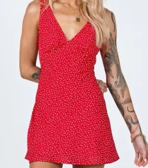 Princess Polly red v neck Nellie dress thumbnail 1