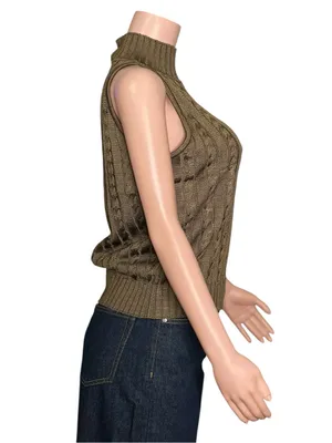 LILYSILK Classic High-Neck Cable-Knit Sleeveless Silk Top, Pine, Large thumbnail 6