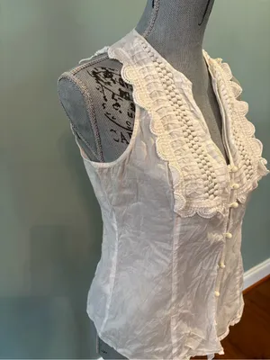 Express White Lace-Trim Button Front Camisole Blouse thumbnail 4