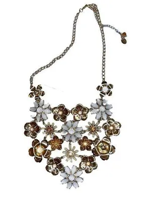 Floral Gold and White Statement Necklace thumbnail 1