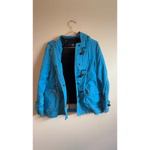 Burberry Toggle Coat Women 12 Blue Hooded Wool Liner Jacket Classic Luxury thumbnail 2