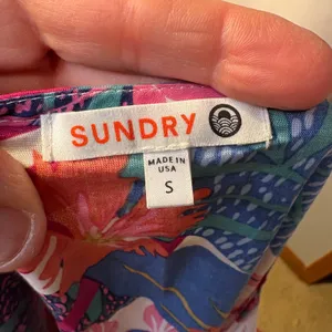SUNDRY Tropical Floral Print Short Sleeve Ruffle‎ Hem cotton Dress Size S thumbnail 6