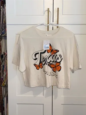 Texas T-shirt Graphic Tee butterflies Cotton Cropped basic thumbnail 2