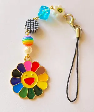 Handmade Kawaii retro y2k Rainbow flower & mix beads phone strap/accessory/keychain/bag charm/display💖 thumbnail 1
