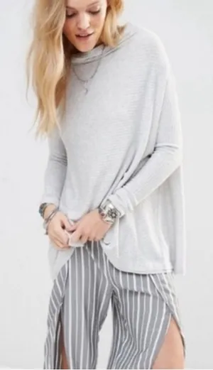 Free People We The Free Lover Rib Pullover Top Back Splits Cowl Neck Size Large thumbnail 1