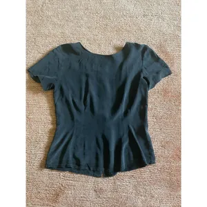 Women’s Pure Silk Ribbed Mock Neck Top Gray Short Sleeve Size 4 thumbnail 4