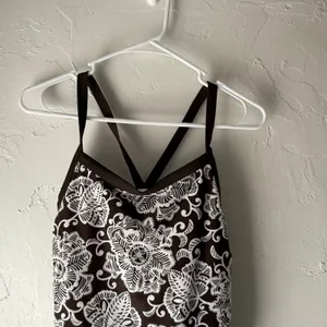 Ativa Size‎ 8 Brown Built In Bra Criss Cross Back Tankini Swimming Top thumbnail 2
