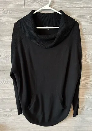 Fate Womens Black Cowl Neck Oversized Sweater Kangaroo Pocket Tunic‎ Large thumbnail 1