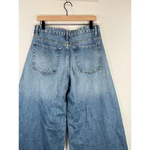 ZARA Women Jeans Blue Denim Cropped High Rise Baggy Wide Leg Medium Wash Size 6 thumbnail 8