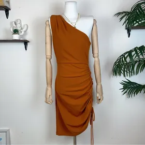 Elliatt Rory One Shoulder Ruched Drawstring Summer Cocktail Party Dress Amber thumbnail 2