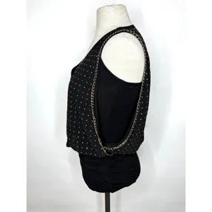 Bebe Black Rhinestone Studded Chain Trim Sleeveless Ruched Top Small thumbnail 3