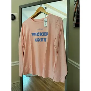 L.L Bean Size Medium Coral Pink And Blue WICKED COZY Long Sleeve Top thumbnail 1