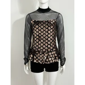 Weissman Dance Costume Black Gold Sequin Glam Dancecore Competition Medium Adult thumbnail 4