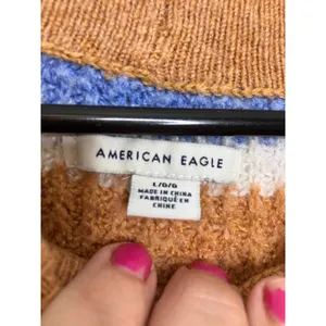 American Eagle Sweater Womens Large Brown Striped Excellent Waffle Knit Pullover thumbnail 3