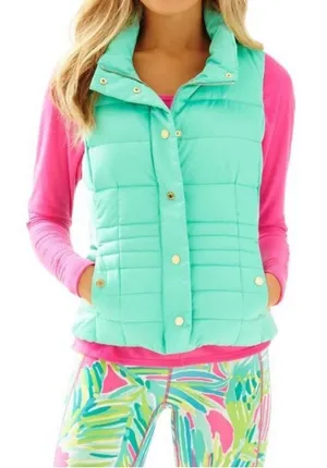 Lilly Pulitzer Isabelle Teal Green Sleeveless Down Filled Puffer Vest S thumbnail 1