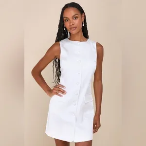 NEW Lulus Sophisticated Icon White Satin Button-Up Mini Dress With Pockets Sz XL thumbnail 5