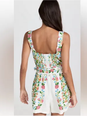 Farm Rio Tropical Romance Floral Linen Blend Romper Size Large thumbnail 2