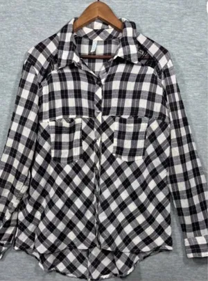 Free People Womens‎ Shirt M Plaid Long Sleeve Snap thumbnail 1