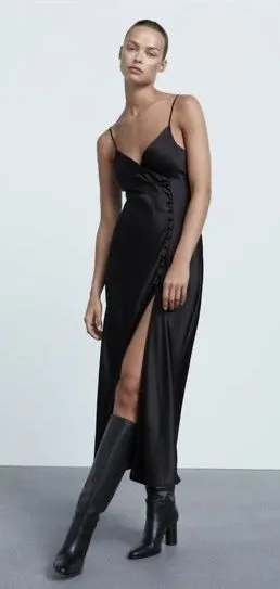 Zara satin black dress thumbnail 1