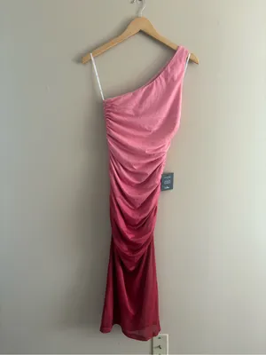 Lulus Beautiful Perception Pink Ombre One-Shoulder Mesh Midi Dress Size Small thumbnail 4