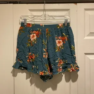 American Eagle Floral‎ Linen Ruffle Pull On Elastic Shorts thumbnail 3