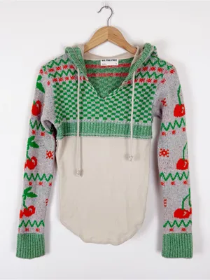 Free People We The Free Cherry Cola Sweater Hooded Thermal Long Sleeve thumbnail 4