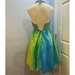 Vintage‎ Handmade Halter Dress Blue Green Watercolor Fit and Flare Fairy Dress 4 thumbnail 12